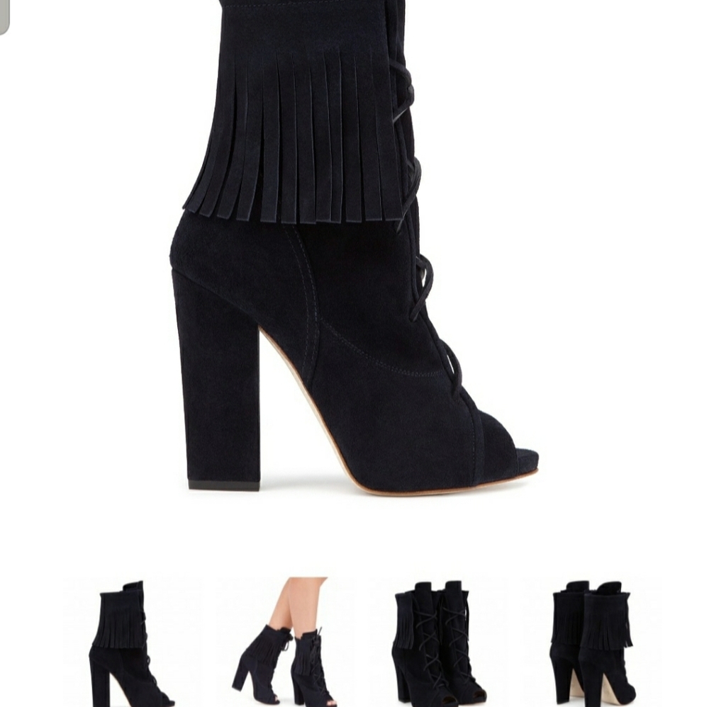 "Giuseppe Zanotti" Fringe Peep Toe Bootie